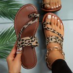 Women's Leopard Print Flat Slides - Fashion Toe Loop Open Toe Slide Sandals - Summer Beach Slide Shoes - For Women - Perfect for Summer Vacations & Beach Days - Ideal Gift for Fashionable Women