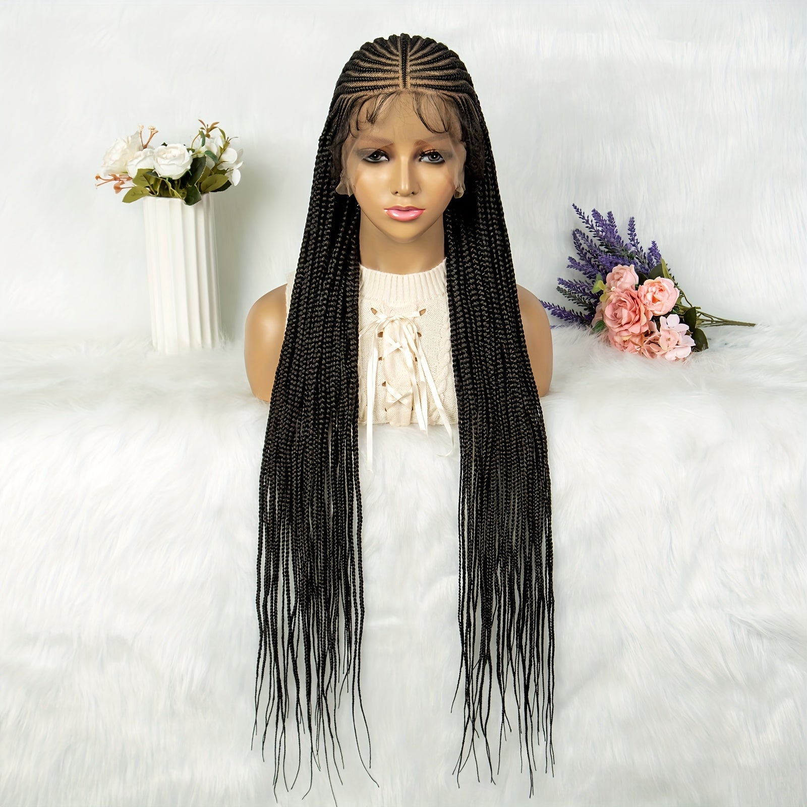 36 Inch Conrow Braided Wigs Lace Front Braided Wigs For Women Lace Braided Wigs Box Braid Wig Blended Handmade Braided Lace Front Wigs