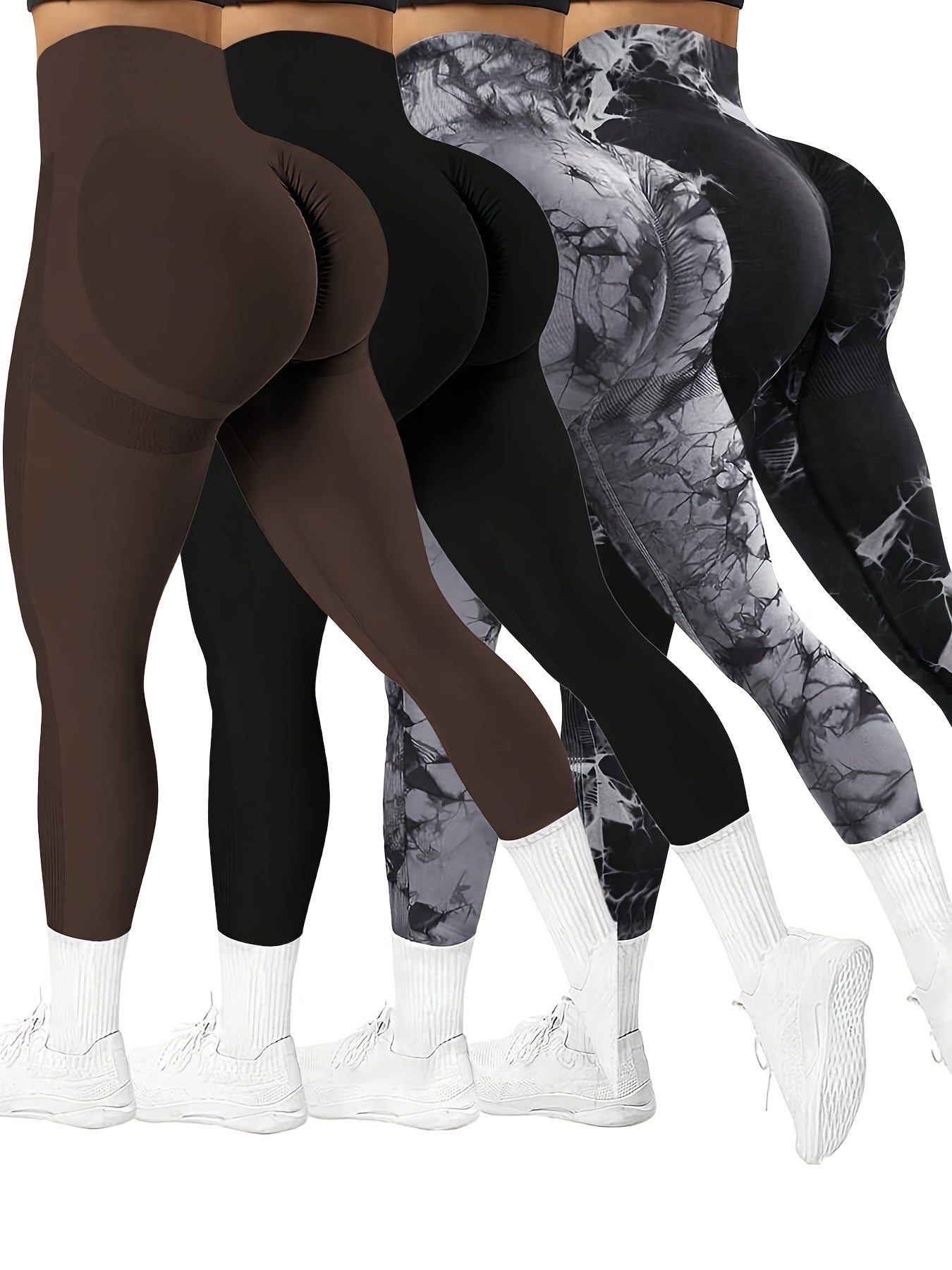 4-Pack Seamless High-Elastic Sports Leggings - Athletic Style, Stretchable Yoga Pants for Fitness & Training, Assorted Colors - For Women - Suitable for Fall & Winter Workouts - Perfect Gift for Fitness Enthusiasts