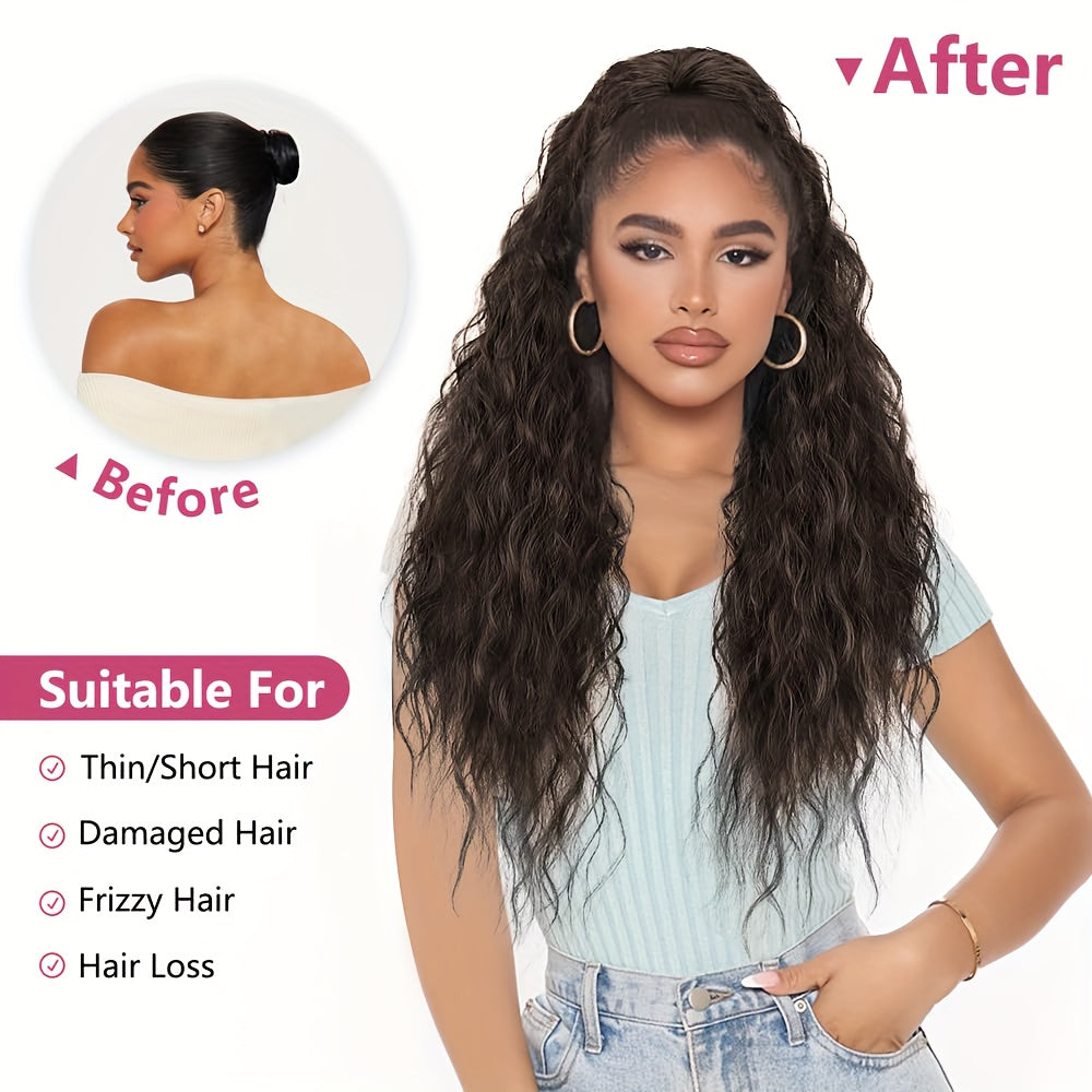 YUSULAXI Women'S 28-Inch Brown Wavy Ponytail Extension, High Temperature Fiber Clip-In Tailpiece, Synthetic Hairpiece for Ladies