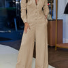 Elegant Solid Color V-Neck Jumpsuit for Women - Long Sleeve, Button-Up, Wide-Leg Design, Polyester, Machine Washable - Perfect for Spring & Fall