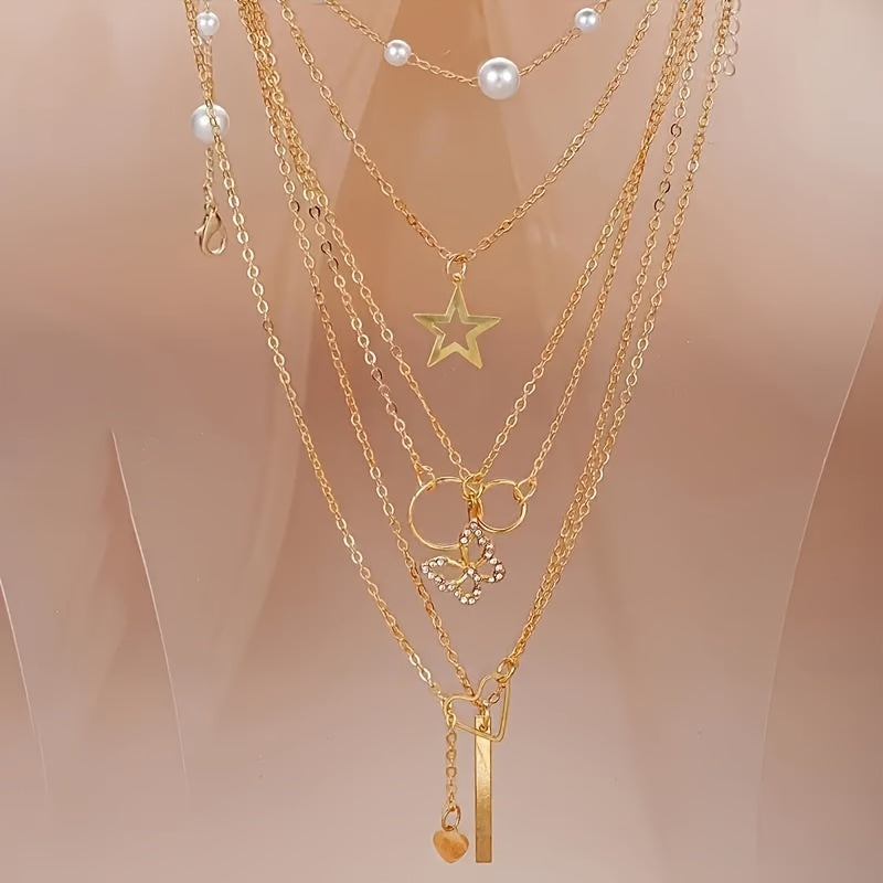 86 Pieces Simple Faux Pearls Love Butterfly Stars Moon Necklace Bracelet Ring Earrings Earrings Jewelry Set Women's Autumn And Winter Daily Match Attend Party Holiday Dating Holiday Gift (No Box)