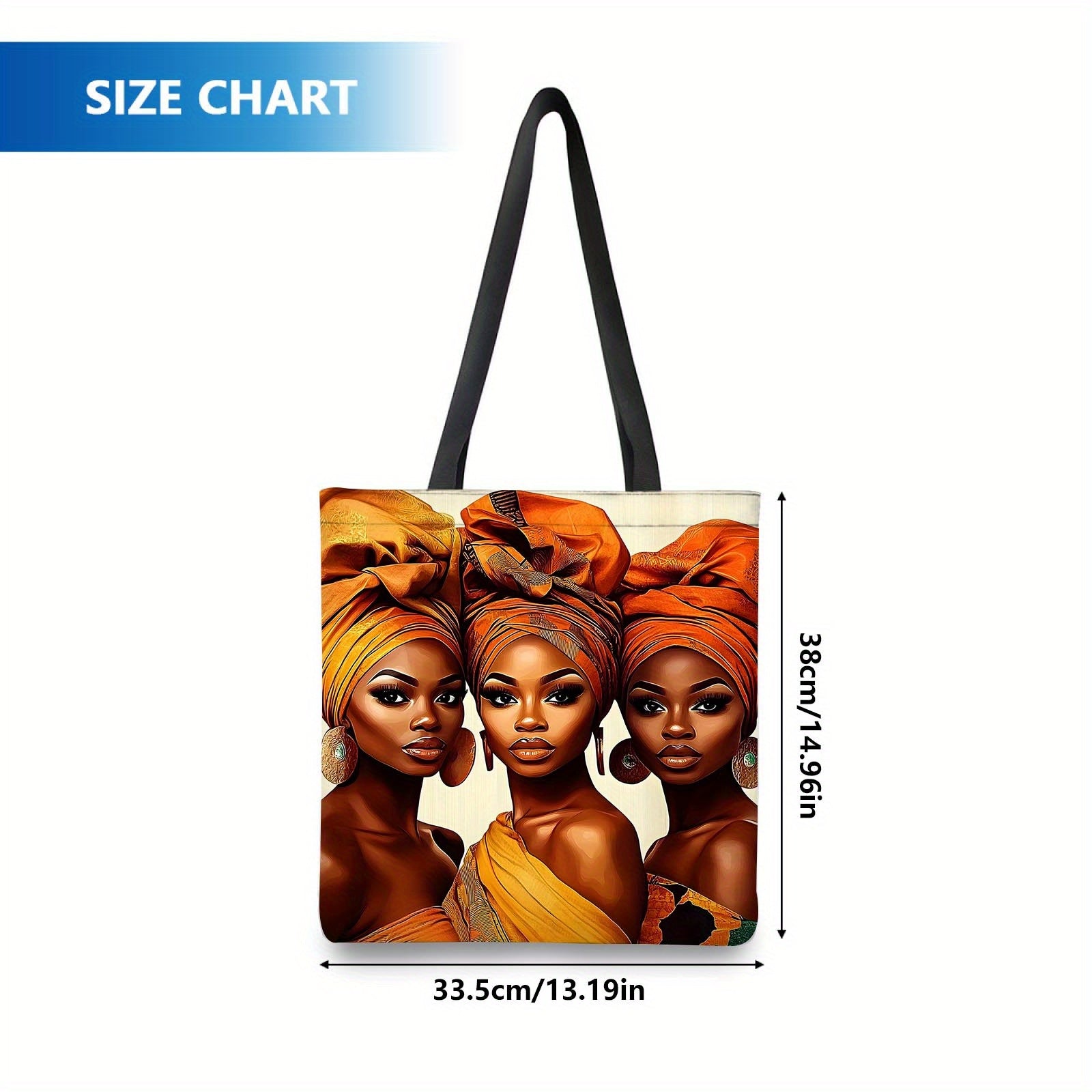 1pc African-Inspired Polyester Tote Bag, Large Capacity, Reusable Shoulder Shopping Bag with Fixed Strap, Machine Washable, Unlined, Open Closure for Daily Commute, Travel, Beach - Ideal Gift for Women and Family