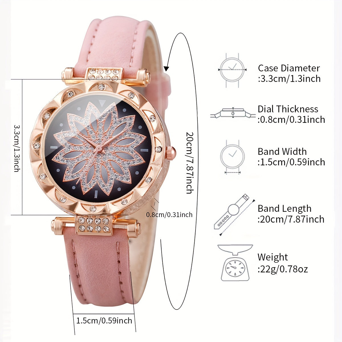 2pcs Women's Fashionable & Simple Flower Petal Quartz Watch With Bracelet Set Includes Watchband And Bracelet No Watch Box