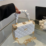 [Popular Choice] Chic Mini Boxy Crossbody Bag with Quilted Diamond Pattern and Bow Detail, Faux Leather, Available in Orange/Fuchsia/White/Green/Black, Pleated, Chain Strap, Shoulder Bag