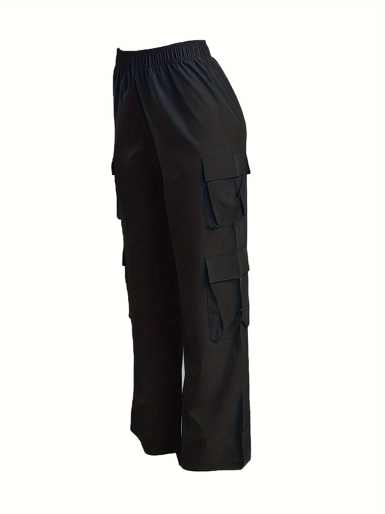 Flap Pockets Straight Leg Cargo Pants - Young Elastic High Waist Pants For Spring & Fall - Women's Clothing - For Women - Suitable for Casual Wear - Perfect Gift for Fashionable Ladies