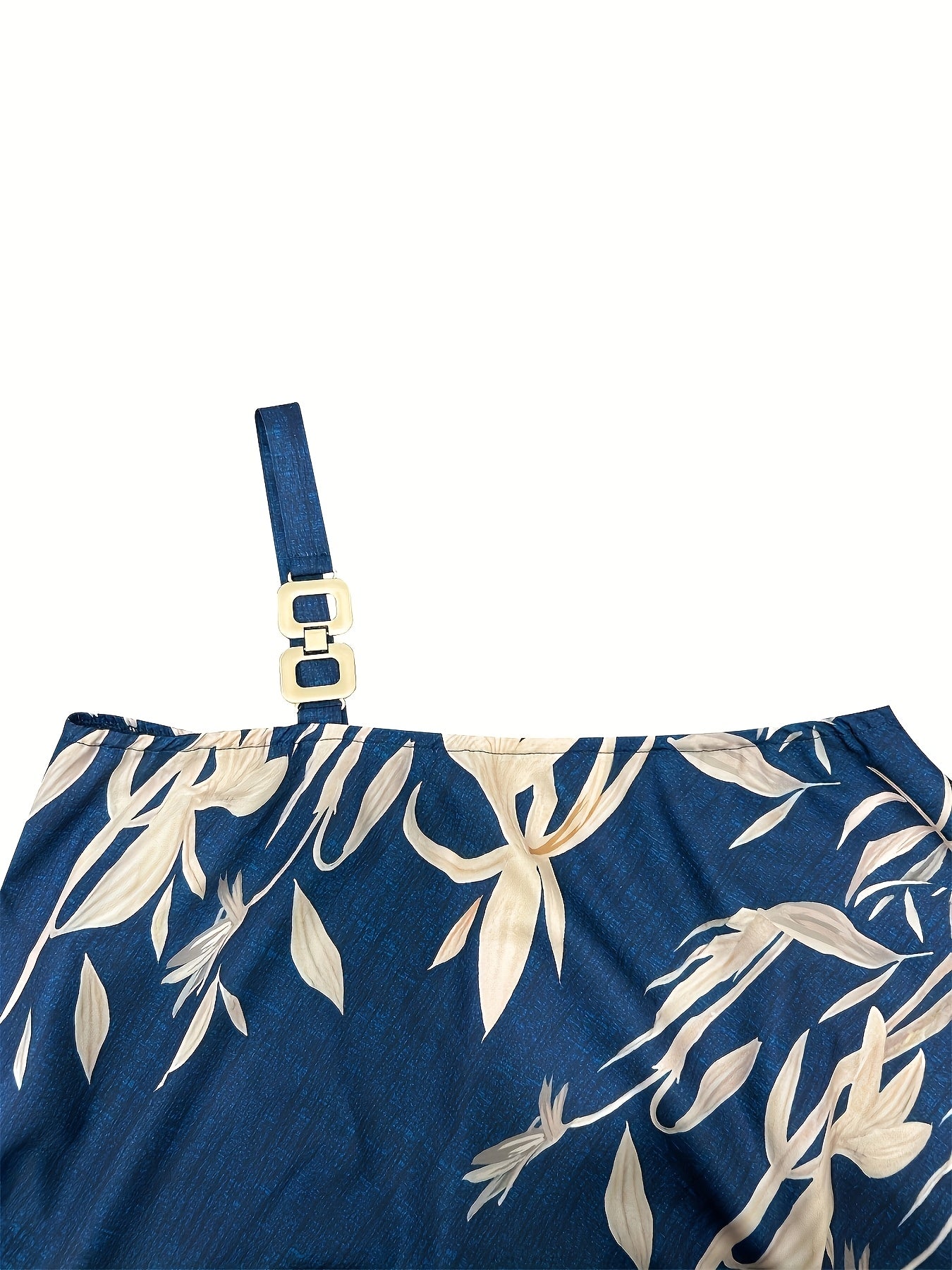 Women's Elegant Multicolor Print Dress - One-Shoulder with Golden Chain Detail, Polyester Blend, Machine Washable, Perfect for Spring/Summer Fashion Events