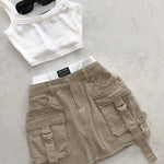 Women's High-Waisted Casual Shorts with Contrast Waistband & Multiple Pockets - Solid Black Non-Stretch Fabric, Machine Washable All-Season Versatile Style, Functional Clothing, Durable Summer Wear