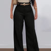 Elegant High-Waisted Women’s Suit Pants - Straight Leg, Button Detail, Stretch Fabric, Black, All-Season Office or Casual Wear