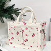 Chic Floral Tote Bag for Women - Versatile Shoulder & Crossbody Laptop Handbag with Multiple Pockets, Durable Polyester, Perfect for Work and Travel - Available in White, Cream, Black - For Fashionable Women - Suitable for Of