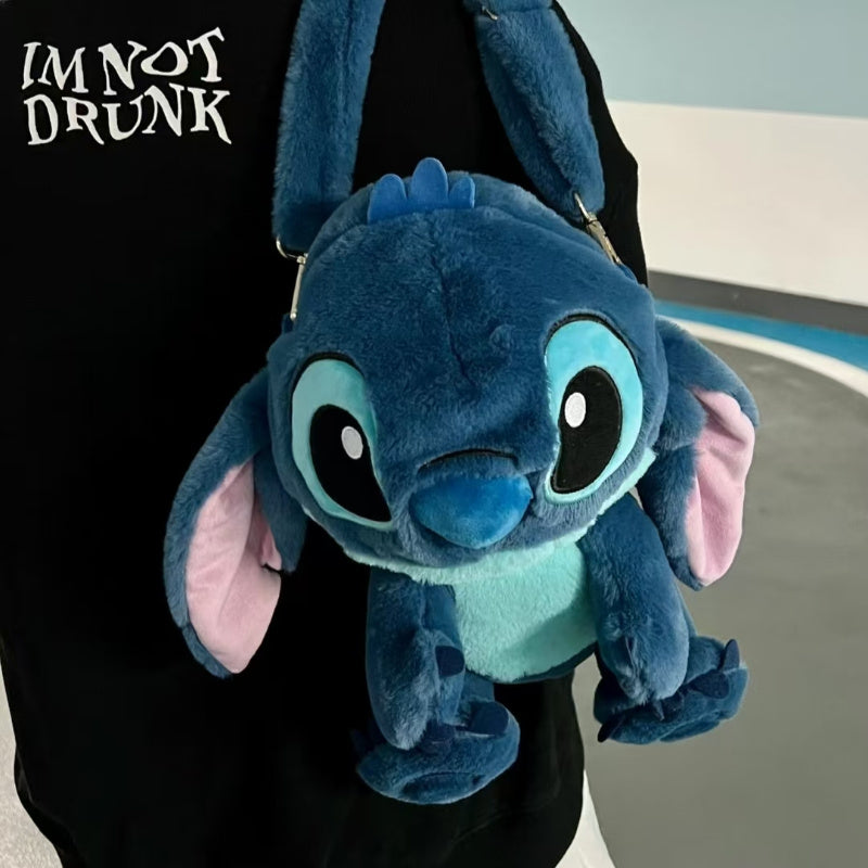 1pc Stitch Plush Backpack - Blue & Pink Dual-Strap Shoulder Bag, Soft Polyester Travel & Commuting Accessory for Women & Men, Zipper Closure, Random Style, Backpack