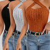 Set of 3 Women'S Fashion Halter Top Camisoles, Polyester Knit Fabric, Casual Solid Color Sleeveless Tanks, Stylish Ribbed V-Neck Crop Tops for Spring/Summer/Fall