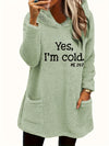 Women's "Yes I'm Cold" Printed Teddy Bear Hooded Sweatshirt - 100% Polyester Relaxed Fit Long Sleeve Pullover with Double Pockets, Cozy Fleece-Lined Casual Winter Top for Fall & Winter