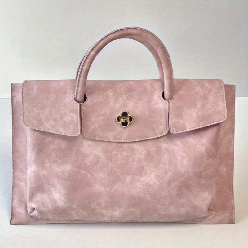 Pink Laptop Tote Bag for Women, Lightweight 13-16 Inch MacBook/ Notebook Bag with Metal Clasp, Stylish Work Commute Shoulder Bag for Office, College, Travel (Fits 13/ 14/ 15.6/ 16 Inch Laptops)
