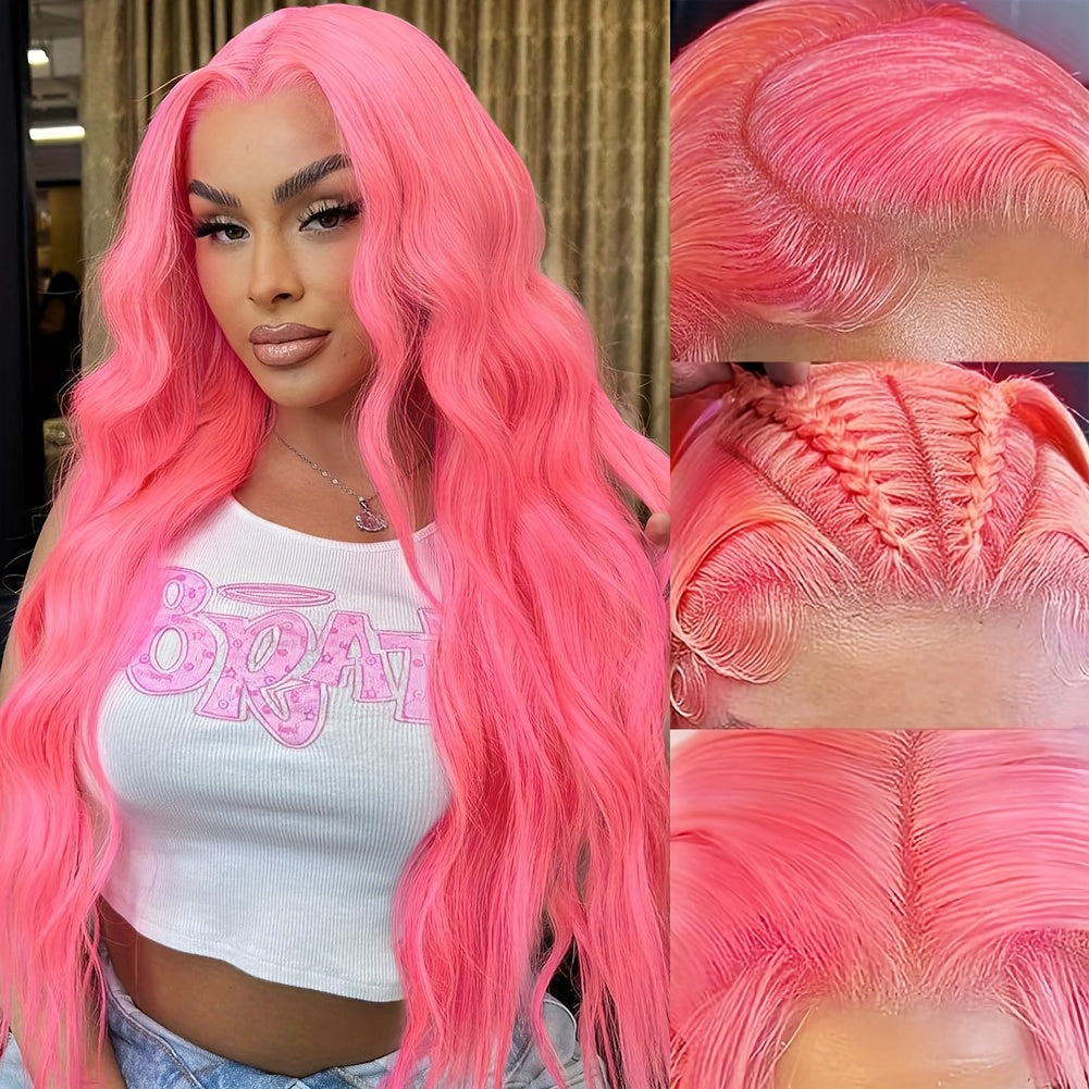 Pink Lace Front Wig Human Hair 13x4 Hd Lace Pink Body Wave Lace Front Wig Human Hair With Baby Hair Colored Wig Human Hair Pre Plucked 200% Density 28 Inch