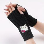 1pc of Sanrio Hello Kitty Cartoon Fashion Pvc Soft Rubber Big Head Decoration Autumn And Winter Leisure Knitting Open Finger Cuff Linen Pattern Short Gloves for Women to Work Cycling Interlocking Warm Wrist Gloves for Women C