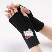 1pc of Sanrio Hello Kitty Cartoon Fashion Pvc Soft Rubber Big Head Decoration Autumn And Winter Leisure Knitting Open Finger Cuff Linen Pattern Short Gloves for Women to Work Cycling Interlocking Warm Wrist Gloves for Women C