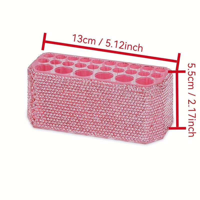 Fashion Creativity Luxury Diamond Inlay Cosmetic Pen Storage Box Eyebrow Pencil Holder with 26 Holes for Makeup Brushes and Eyeliners