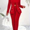 Women's Suit with Strapless Tube Top and Shawl Collar Cardigan Suit Jacket and Cami Top & Trousers Three-Piece Set, Suitable for Office Style