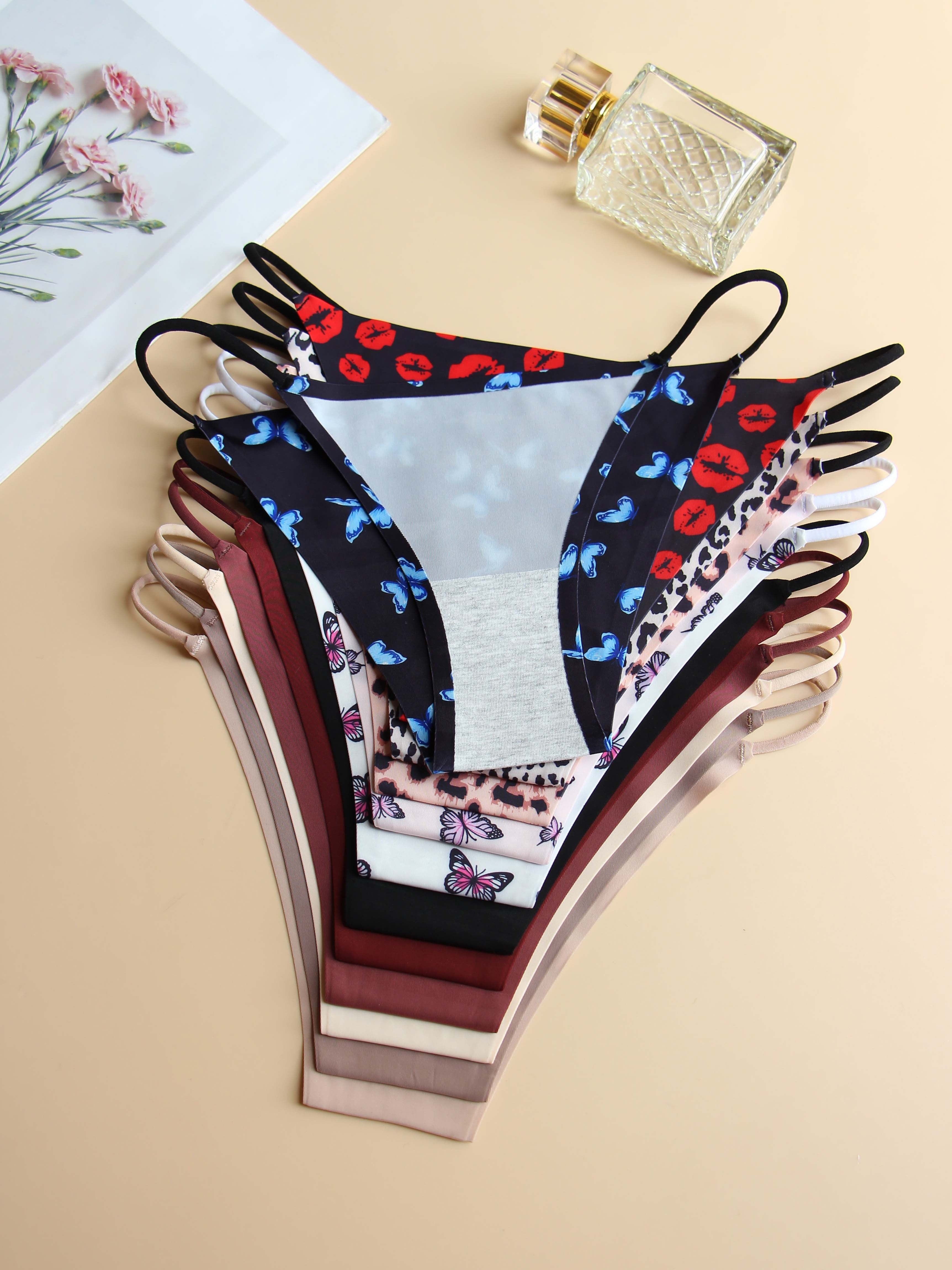 12pcs Solid Seamless Allover Print Briefs, Sexy Comfy Breathable Stretchy Intimates Panties, Women's Lingerie & Underwear