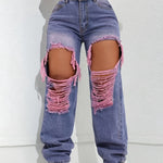 Women's Ripped Jeans - Wide Leg Casual Flared Pants, Butterfly Design, Stretch Fabric, Comfortable Fit, Suitable for All Seasons