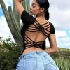 Solid Cross Back Crew Neck T-Shirt, Casual Short Sleeve T-Shirt For Spring & Summer, Women's Clothing