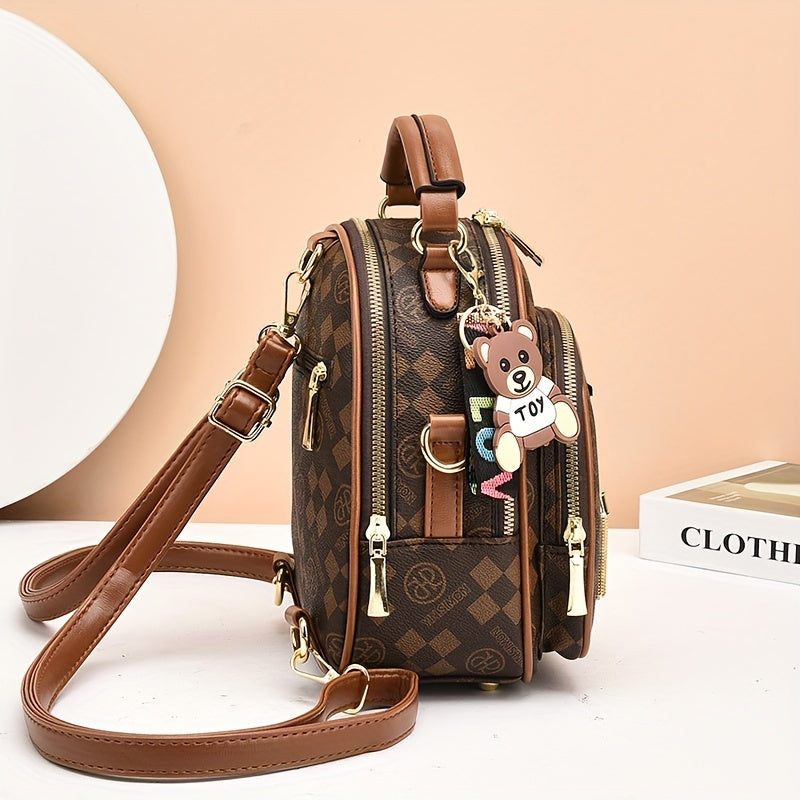 Luxury Checkered Backpack with Golden Accents - Perfect for Casual Outings