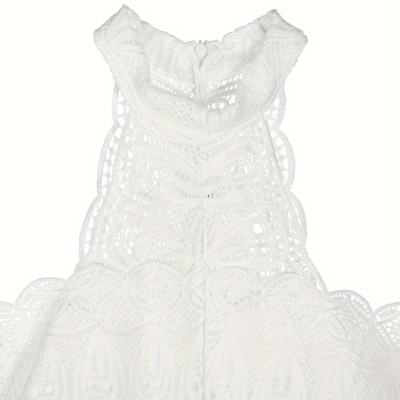 Women Hollow Out Lace Halter Dress, Crochet High Waist Pleated Maxi Dress Wedding Party Dress