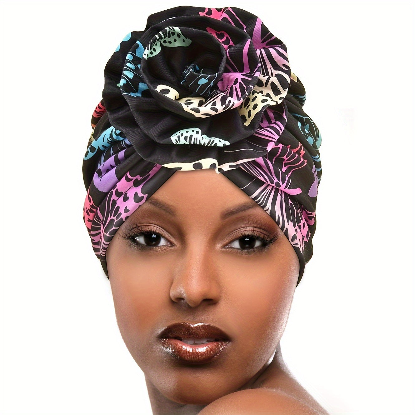 Elegant Women's Floral Turban Headwrap: Vibrant Colors, Soft Polyester Fabric, and Comfortable Elastic Design for a Chic Look