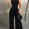 [Casual Elegance] Women's High Neck Sleeveless Jumpsuit, Casual Solid Color Polyester Knit Fabric, All-Season Adult Vest Style Romper