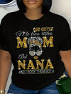 Figure & Mom Print T-shirt, Casual Round Neck Short Sleeve T-shirt Spring/ Summer, Women's