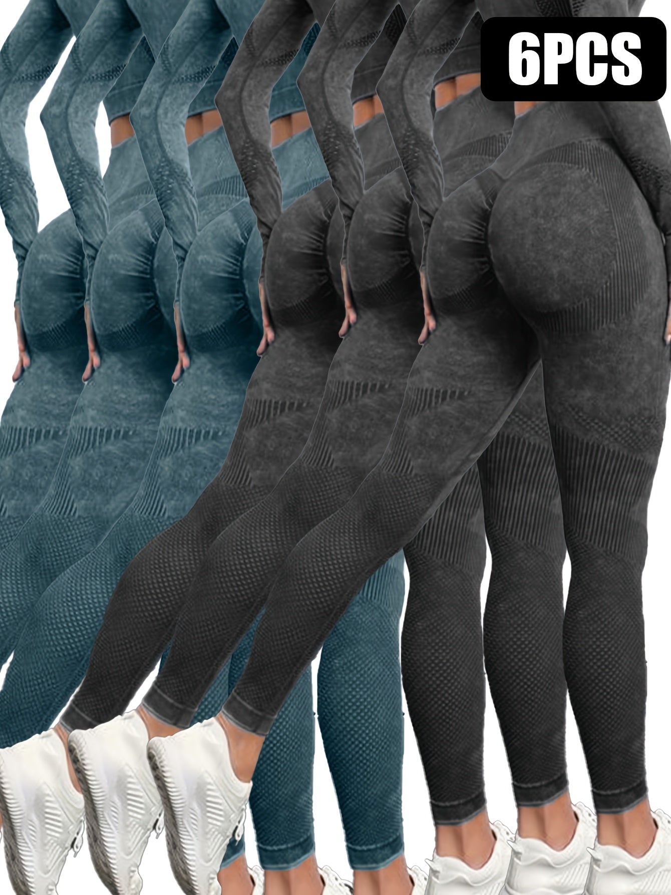 6pcs Yoga Legging Seamless Workout High Waist Butt Liftings Athletic Leggings, High Waisted Leggings for Women - Soft Athletic Tummy Control Pants for Running Cycling Yoga Workout