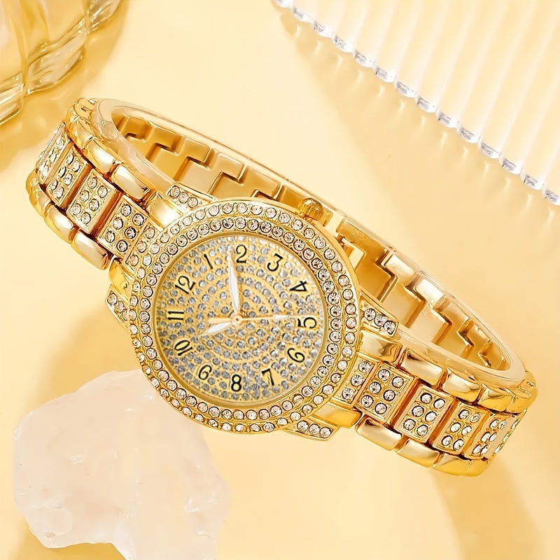 2pcs Ladies Watch Set Fashion Casual Ladies Quartz Watch and Fashion Casual Hip Hop Bracelet
