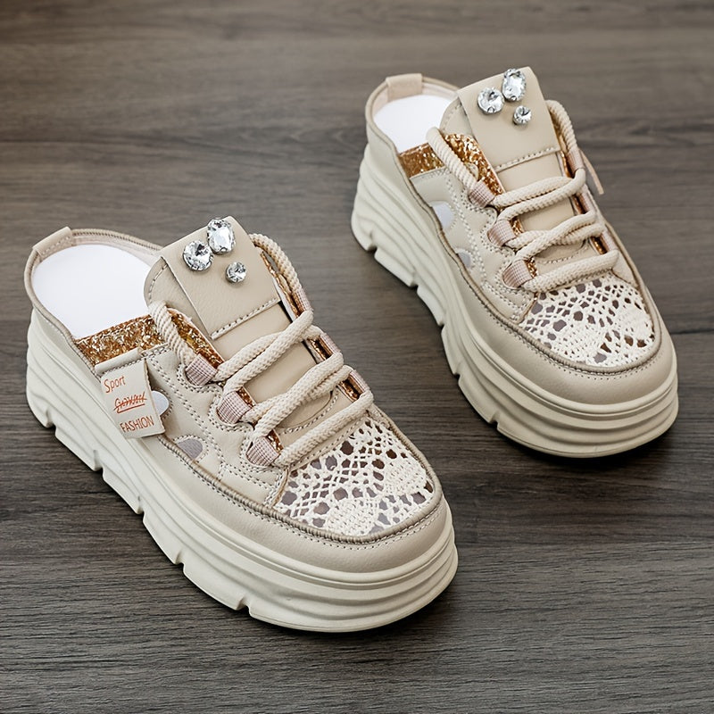 Women's Shoes 2024 Summer Hollow Out Thick Sole Plus Size Platform Sequin Casual Outdoor Sports Shoes
