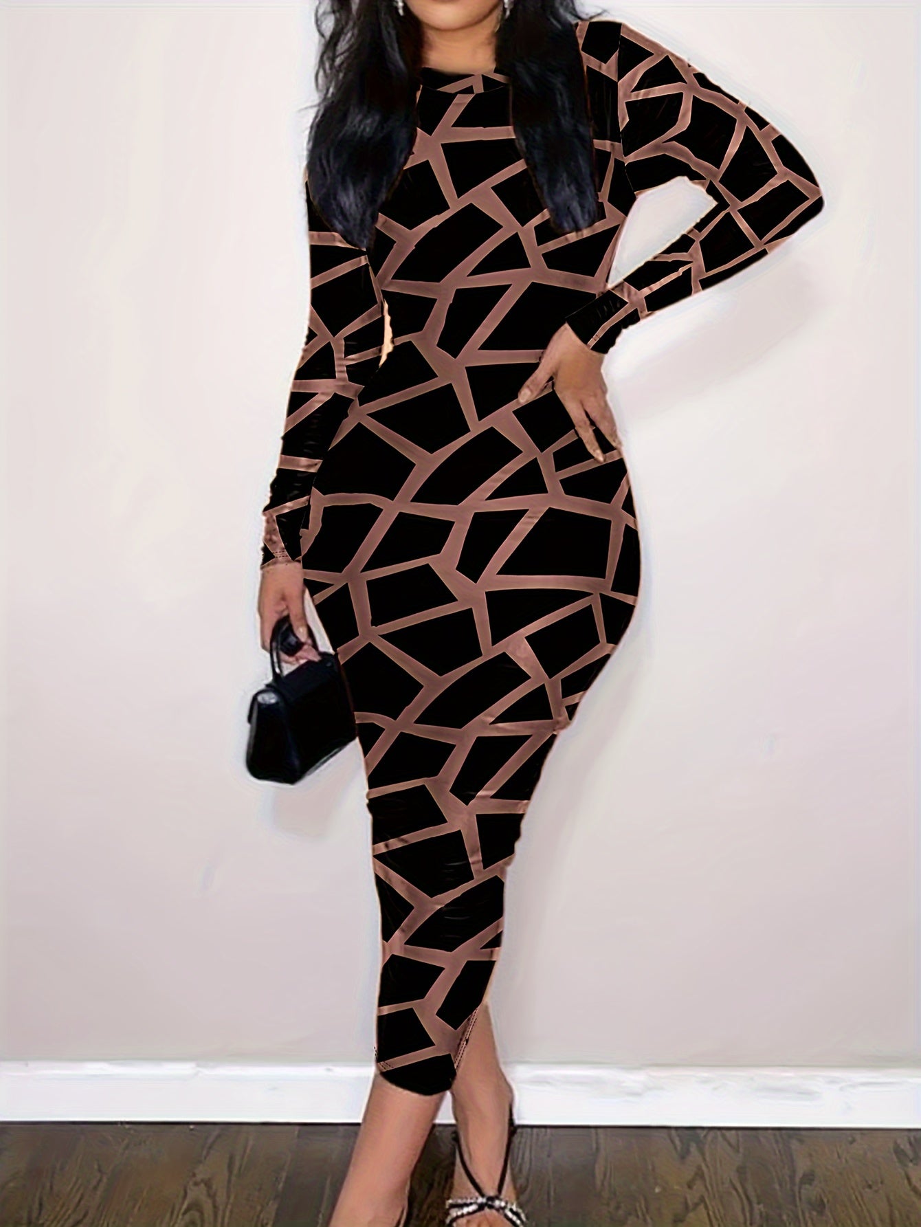 Women's Polyester And Elastane Jersey Dress - High Neckline, Sensual Print, Machine Washable - Spring/Autumn Fashion - For Women - Perfect for Casual & Party Occasions - Ideal Gift for Her