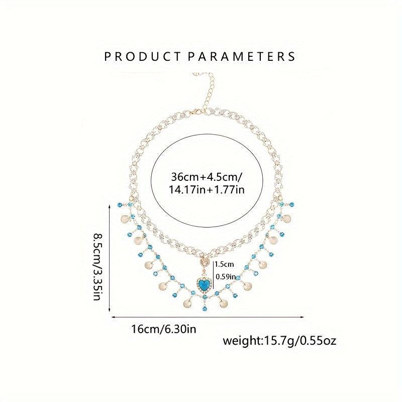 Elegant double red Zircon Love Pendant Necklace - Ladies Luxury alloy collar chain