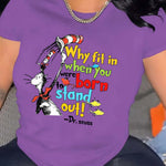 Women's Red Cartoon Graphic T-Shirt - "Why Fit In When You Were Born to Stand Out!" Dr. Seuss Quote, Casual Short Sleeve Crew Neck Top, Perfect for Spring & Summer