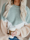 For Fall & Winter, Casual Long Sleeve Color Block Crew Neck Sweater, Women's Clothing