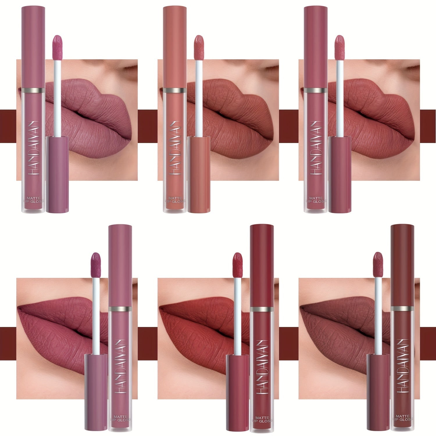 6 Pcs Matte Long-Lasting Wear Liquid Lipstick Makeup Set, Non-Stick Cup Waterproof Not Fade Lip Gloss