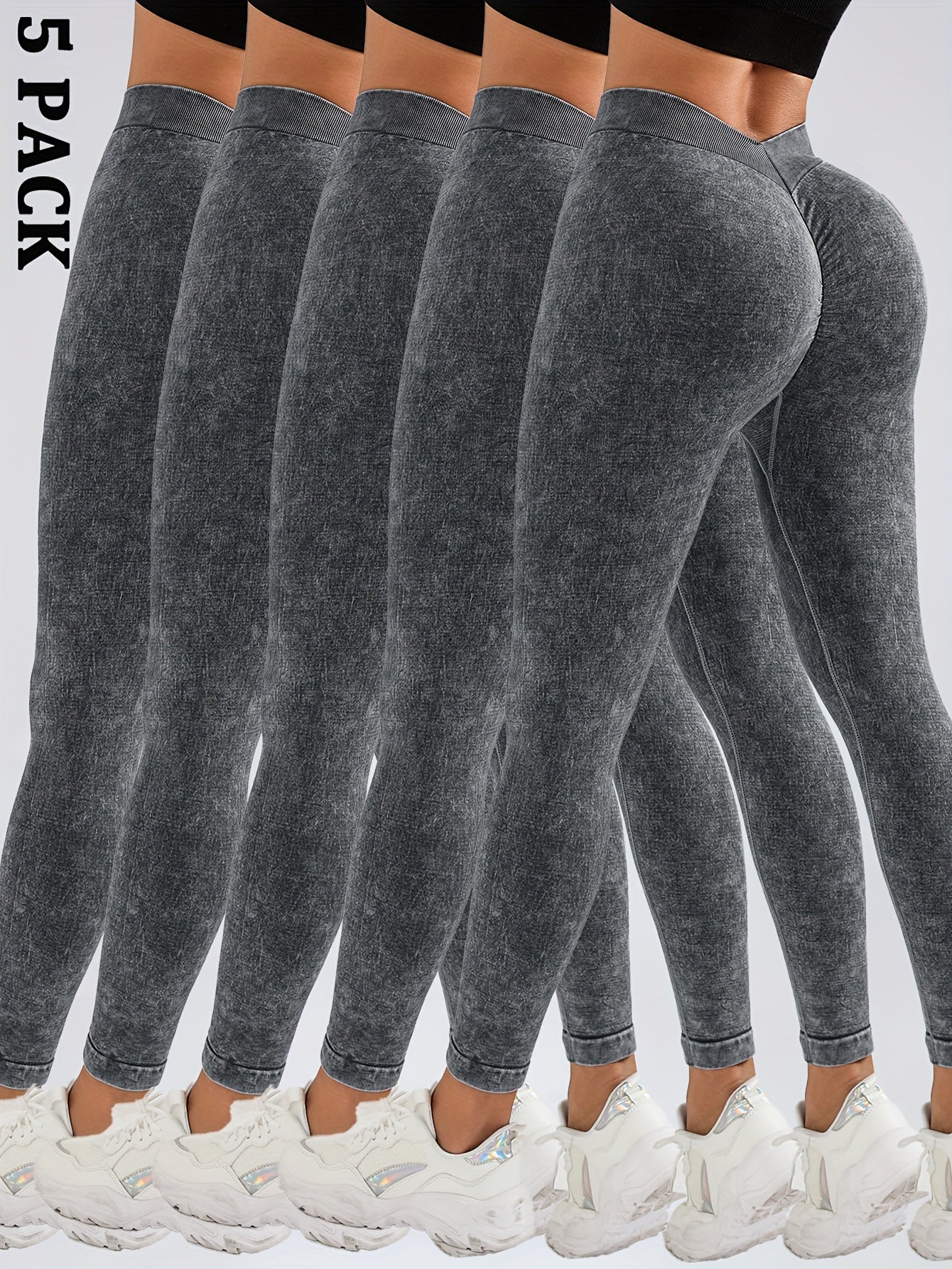 5 Pack Women's Hip Lifting Seamless Sexy V Back Sports Yoga Leggings High Waisted Stretch Fitness Pants Outdoor Running Skinny Sweatpants