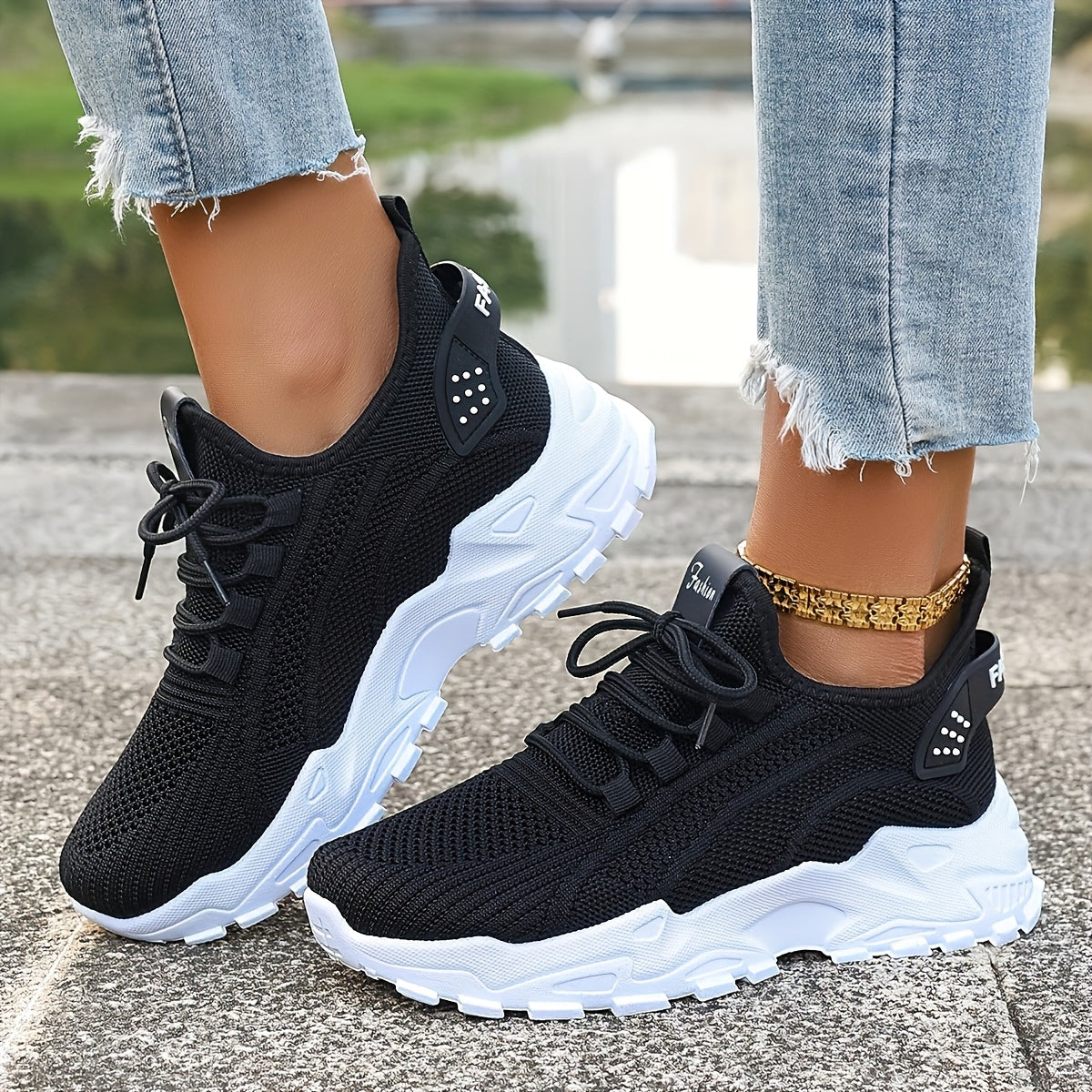 Women's Breathable Knit Running Shoes - Lightweight Low-Top Sneakers with Soft Cushioned PVC Sole, All-Season Comfort for Gym, Walking & Casual Wear - White, Gym Shoes, Sleek Design, Comfortable Insole