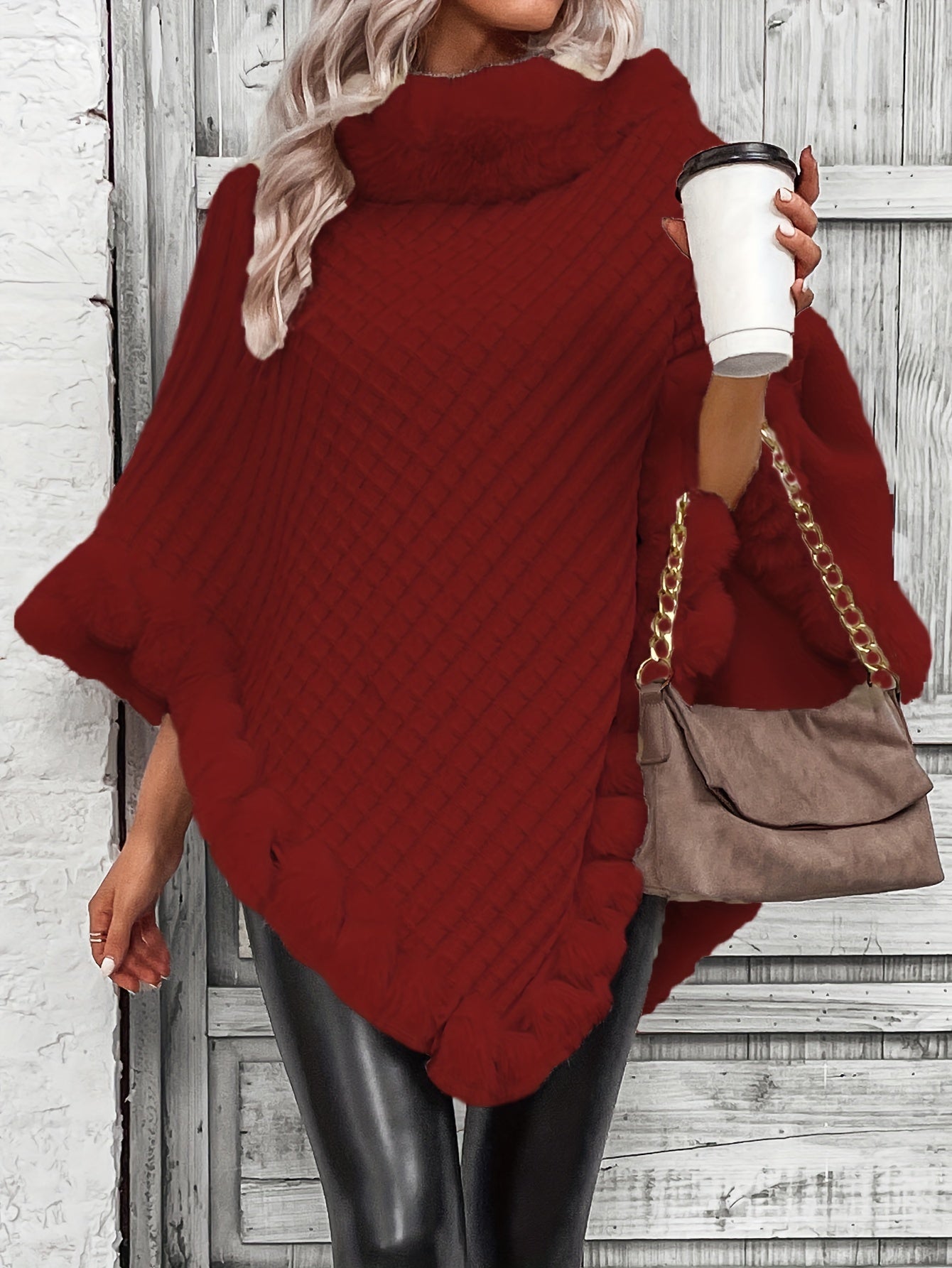 Winter Chic Fur-Trim Turtleneck Sweater - Cozy Long Sleeve, Hanky Hem Design - Perfect for Cold Weather