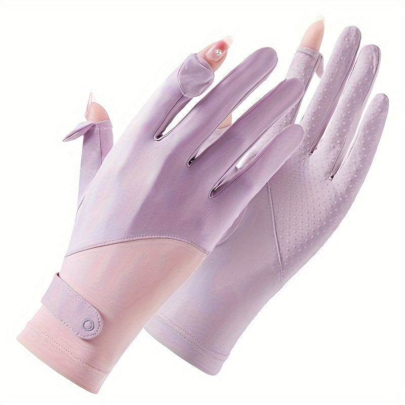 Ice Sliky Fiber Fabric Women's Breathable Thin Summer Outdoor Ice Feel Cycling Anti-Slip Fingerless Touchscreen Gloves