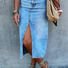 Women's High-Waisted Slim Fit Denim Maxi Skirt with Side Slit - American Classic Elegant Casual to Dressy Versatile Style, Machine Washable for Spring Summer Fall, High Waisted Skirt