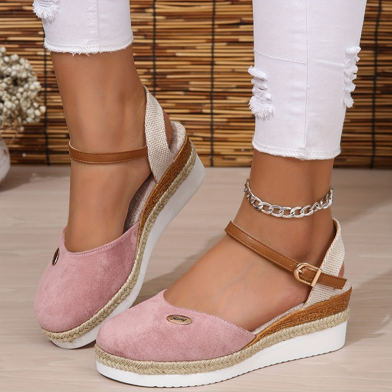 [Colorblock Platform Sandals Women's] Women's Colorblock Platform Sandals, Ankle Buckle Strap Comfy Slingback Shoes, Versatile Closed Toe Wedge Shoes