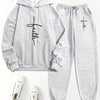 Women's 2pcs Casual Set - "Faith" Printed Hoodie & Jogger Pants, Long Sleeve, Polyester, Machine Washable, with Pockets - Perfect for Spring/Fall