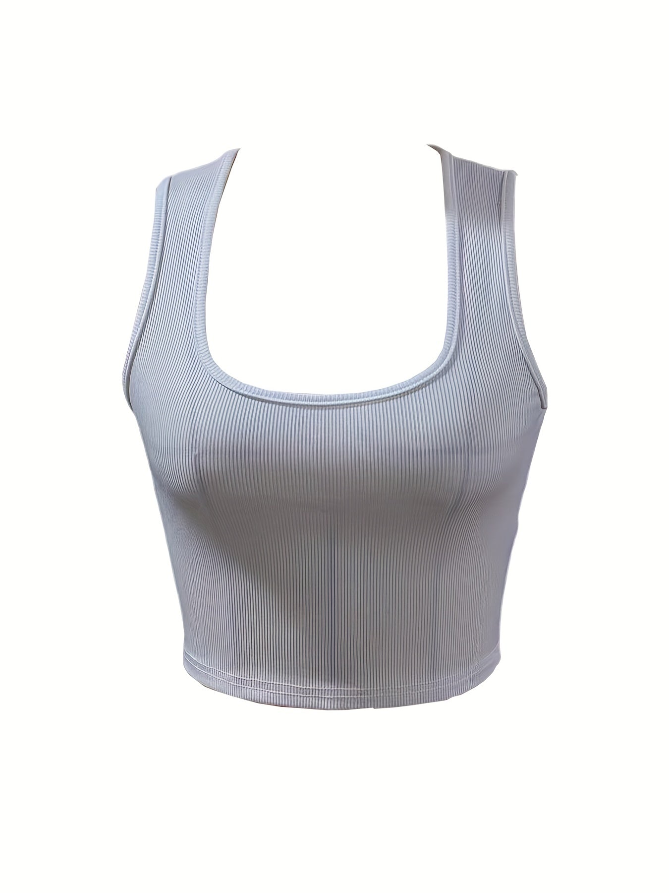 Solid Square Crop Tank Top, Casual Sleeveless Tank Top For Summer, Women's Clothing