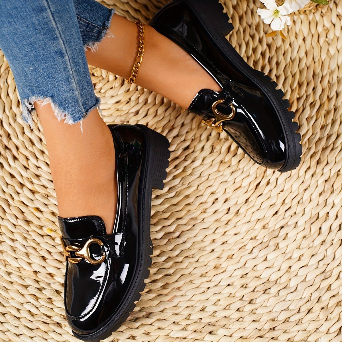 Elegant Solid Color Penny Loafers for Women - Classic British Style Slip-On Casual Shoes with Plain Toe, Water-Resistant Man-Made Upper, Fabric Insole, and Durable Rubber Sole - All-Season Footwear