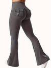 1pc Women'S Sexy High Stretch Yoga Pants with Pocket, Knitted Polyester, Long Length, Regular Fit, All-Season Athletic Tights for Running, Cycling, and Exercise