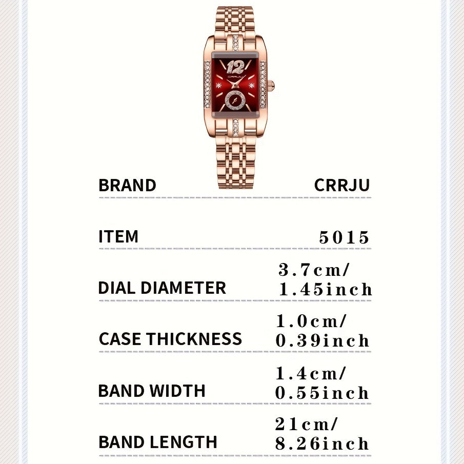 Stainless Steel Women's Luxury Watch, Elegant Rectangle Pointer Analog Quartz Rhinestone WR Wrist Watch